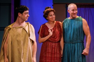 Gendell Hing-Hernandez as Theseus, Stacy Ross as Helena, and Dodds Delzell as Snug